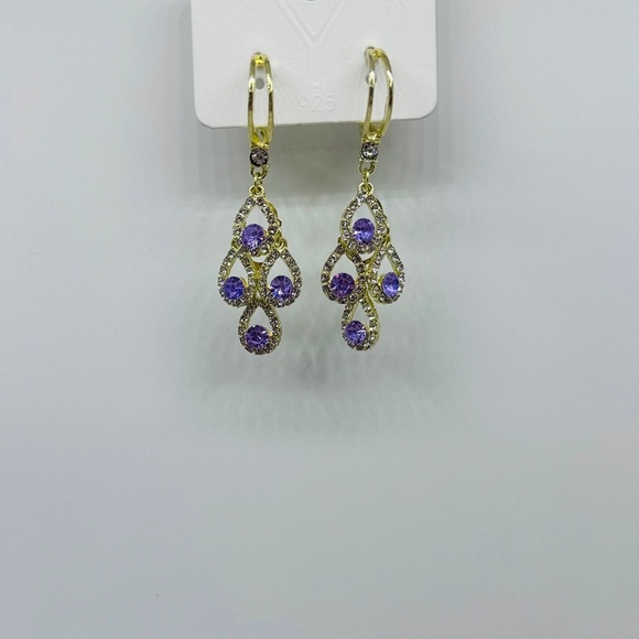 Purple Fashionable Zirconia Water Drop Earrings - Picture 4 of 4